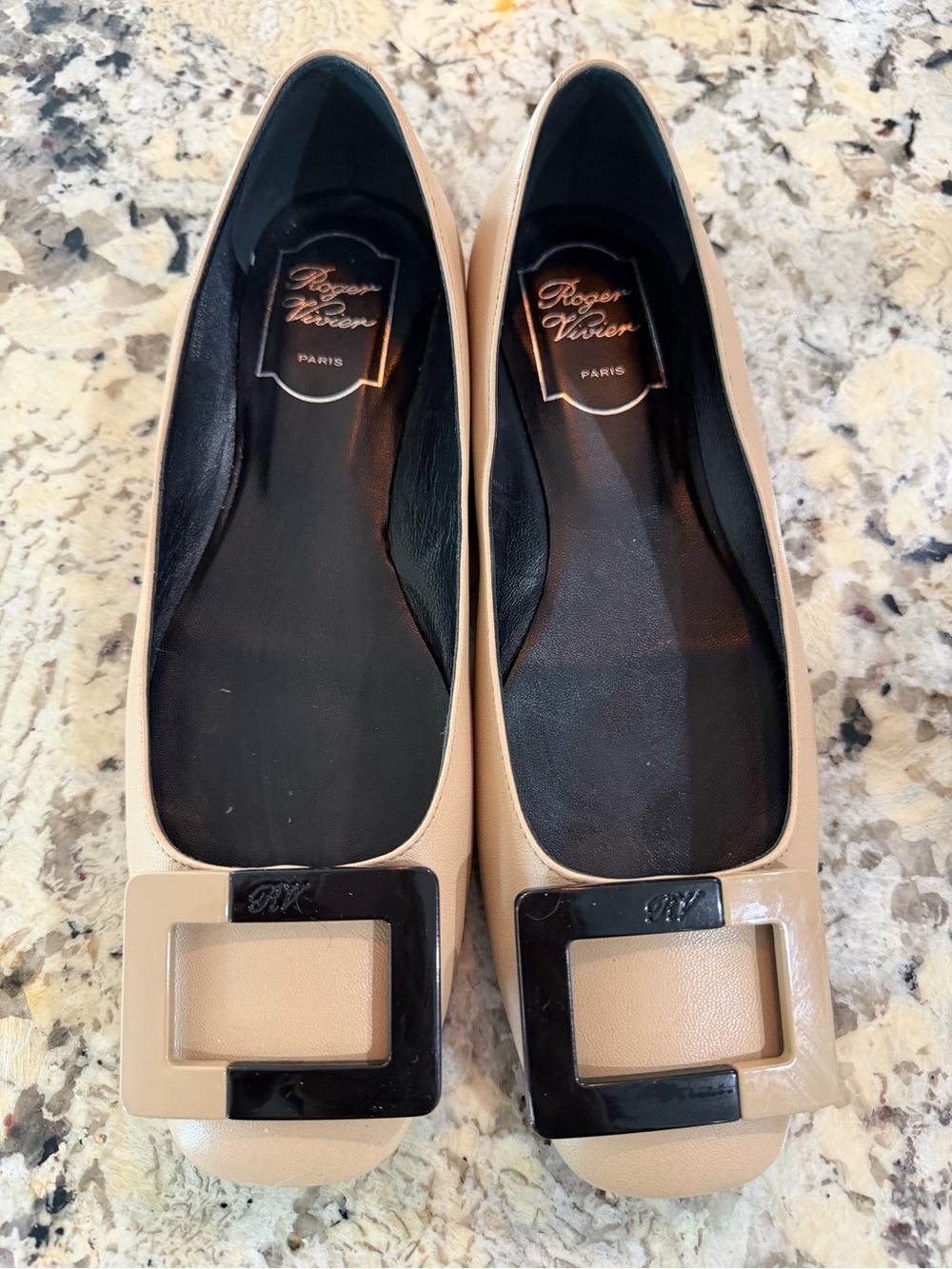 Roger Vivier Nude Patent Square Buckle Ballet Flats